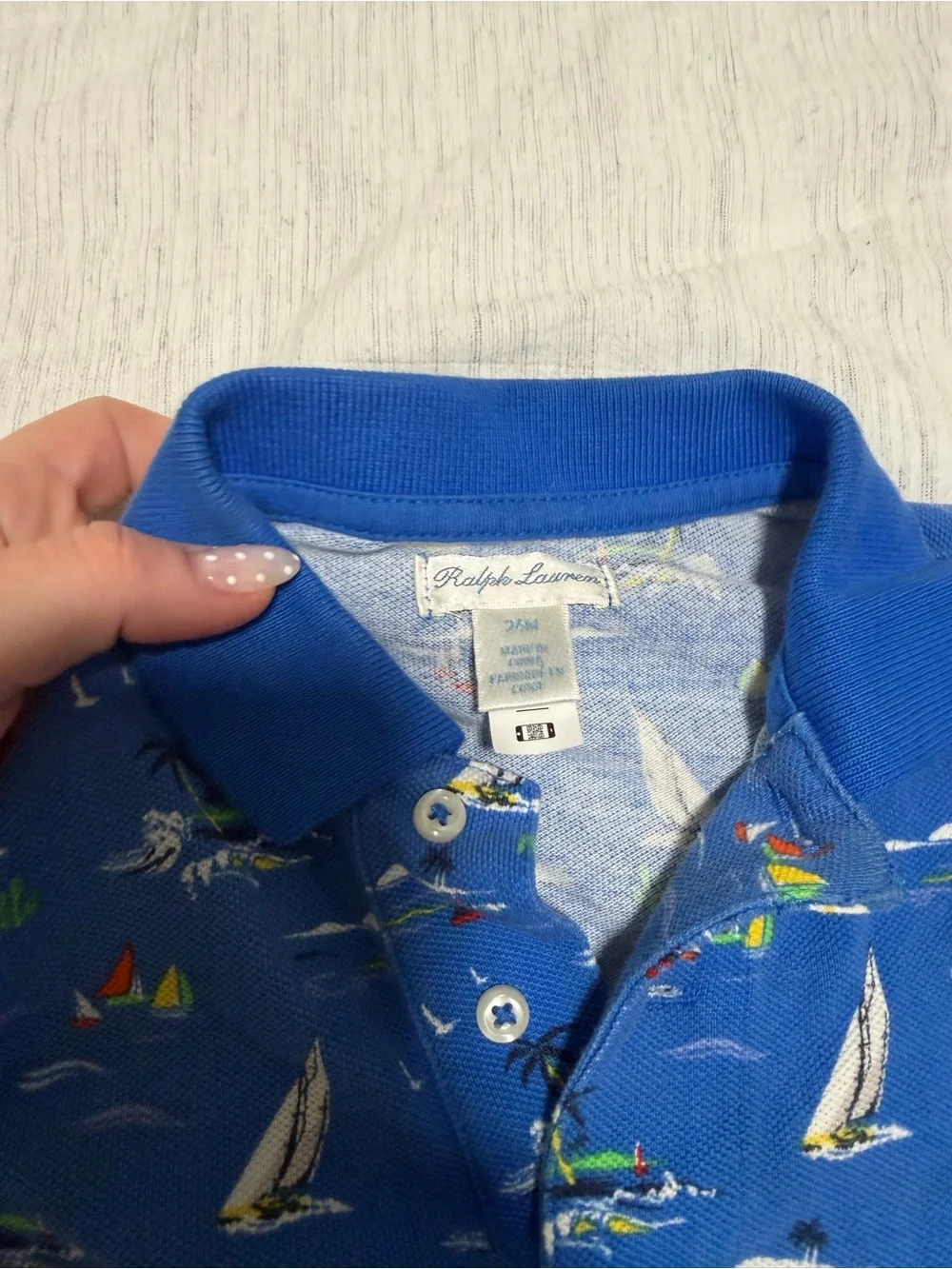 Ralph Lauren Kids Blue Sailboat Polo Shirt - Size 24 Months